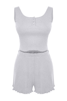 Trendyolmilla Ind?go Dugme Detayl? Fitilli Sortlu Orme Pijama Tak?m? THMSS23PT00179 фото 8