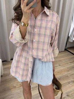 K13027 Рубашка двухсторонняя OVER SIZE РОЗОВЫЙ