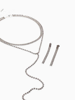 Набор 2 предмета: колье-чокер, серьги Блеск, белый в серебре