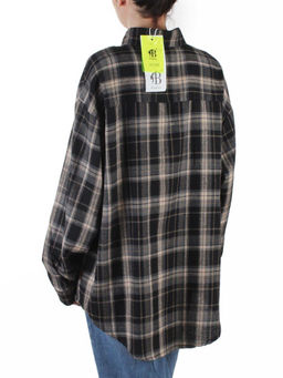 C201 BLACK/BEIGE Рубашка женская оверсайз (95% хлопок, 5% спандекс)