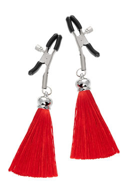 Зажимы на соски Pecado BDSM, Прищепки, с кисточками из шелка, металл, красные