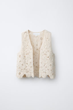 CHALECO FLORES PUNTO CROCHET ABALORIOS / Crudo - Zara фото 2
