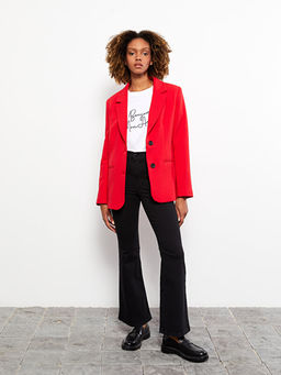 ?nden D??me Kapamal? D?z Uzun Kollu Kad?n Blazer Ceket