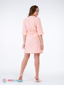 Женский укороченный вафельный халат с планкой нежно-персиковый В-01 (17)