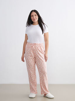 B?y?k Beden Beli Lastikli ?i?ekli Kad?n Pijama Alt?