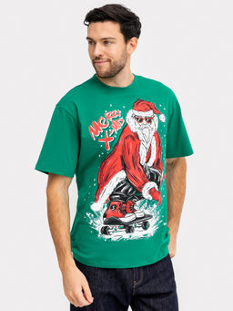 Футболка мужская новогодняя в зеленом цвете с печатью