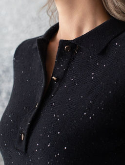 Джемпер поло с застежкой на пуговицы из хлопковой пряжи с пайетками - Vilatte фото 2