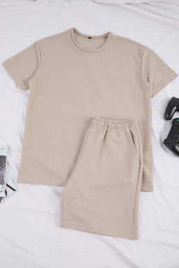 Bej Regular Fit Dokulu Esnek Orme Pijama Tak?m? TMNSS26PT00018