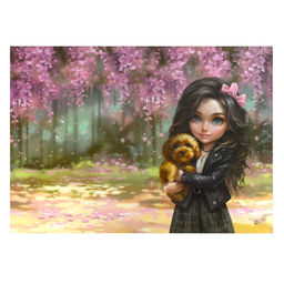 Плёнка цветная для школьных уроков труда арт.69109/ 200 БРЮНЕТКА С СОБАЧКОЙ (50х70 см, розовый, кори