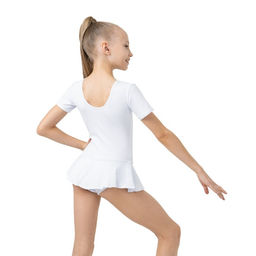Купальник гимнастический Grace Dance, с юбкой, с коротким рукавом, р. 28, цвет белый  фото 4