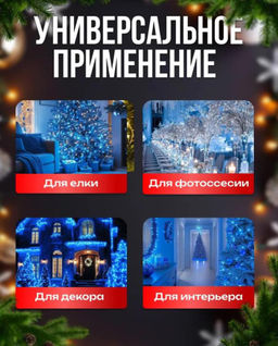Гирлянда нить МИШУРА, хвойная лапа, (провод ЗЕЛЕНЫЙ) с ПУЛЬТОМ, свечение холодное - белое - 1000 деталей фото 3