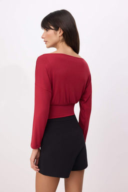 Siyah Fitted/Vucuda Oturan Kay?k Yaka Uzun Kollu Premium Yumusak Orme Bluz TWOSS26BZ00344 - Trendyolmilla фото 8
