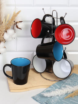 Кружка 6 штук на металлстенде 380 мл Конус Эфиопия / HJ-46 /АКЦИЯ/Белый+Красный+Голубой - Галеонтрейд фото 2