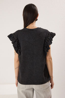 TRENDYOLMILLA Antrasit Relaxed/Rahat Kal?p Y?kamal? Troklu Orme T-Shirt TWOSS25TS00158 фото 4