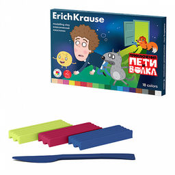 АКЦИЯ Цена за 1 шт. Пластилин классический ErichKrause Приключения Пети и Волка 18 цветов со стеком, 270 г (в коробке 18 шт)