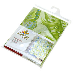 Miranda Штора для ванной тканевая 180х200см Сари-бабочки зеленое, без колец, 100% п/э (Турция)