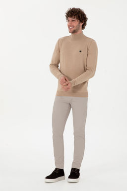Erkek Slim Fit Yar_m Bal_k__ Yaka Kum Melanj Basic Kazak - U.s. polo assn фото 4