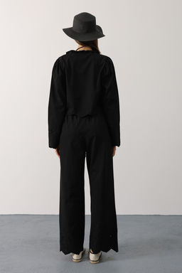 Siyah %100 Pamuk Poplin Paca Detayl? Pantolon TWOSS25PL00133