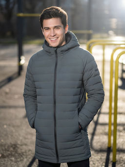 Куртка мужская удлинённая стёганая с капюшоном и графеновой подкладкой утеплитель тинсулейт - Valianly фото 38