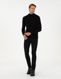 Siyah Slim Fit Yar_m Bal_k__ Yaka Triko Kazak - Pierre cardin фото 4