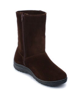 Полусапоги женские на литой подошве., Т.коричневые. Замша. Молния. Овчина