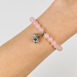 Браслет из Розового кварца с подвеской Собачка