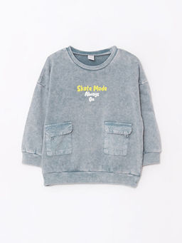 Bisiklet Yaka Uzun Kollu Bask?l? Erkek Bebek Sweatshirt