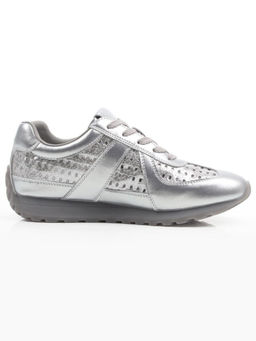 03-A155-11A GREY/SILVER Кроссовки летние женские (натуральная кожа)