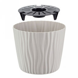 Кашпо для цветов пластмассовое "Волна" 2л, д16см, h13,5см, с вкладышем, кремовый (Россия)