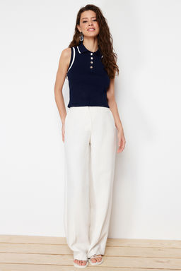 Lacivert Polo Yaka Renk Bloklu Bluz TWOSS24BZ00244