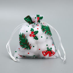 Цена за 5 шт. Мешочек подарочный органза Рябина, 10 х 12 см +/- 1.5 см