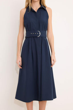 Lacivert Duz Kemer Detayl? Dokuma Gomlek Elbise TWOSS26EL00128 - Trendyolmilla фото 3