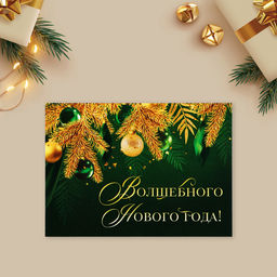 Цена за 10 шт. Открытка-мини «Волшебного Нового года!», золотые ветви, 10.5 х 7.5 см