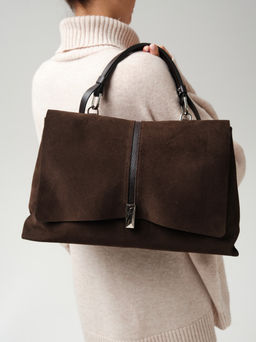 Замшевая сумка сэтчел Colette DBR 31349 черный каштан  фото 5