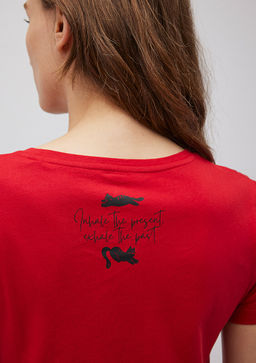 Kedi Bask?l? K?rm?z? Tisort - Mavi фото 5