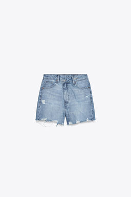 HIGH-WAIST CROSSOVER WAIST TRF MOM FIT DENIM BERMUDA SHORTS - Zara фото 21
