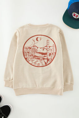 Bej Erkek Cocuk Baba Ogul S?rt Bask?l? Orme Mini Me Sweatshirt TKDAW25SW00063 - Trendyolmilla фото 2