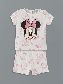 Minnie Mouse Bask?l? K?z Bebek ?ortlu Pijama Tak?m
