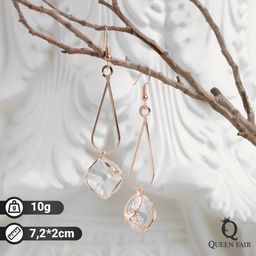 Серьги висячие со стразами Капля с ромбом, цвет белый в розовом золоте, 7,2см