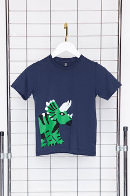 Lacivert Erkek Cocuk %100 Pamuk Dinazor Desenli Regular Kal?p K?sa Kol Orme T-Shirt TKDSS24TS00032 - Trendyolmilla фото 2