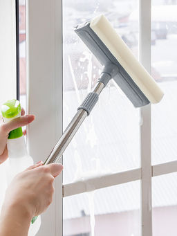 Окномойка с телескопической ручкой 75-125 серый сталь+пенополиуретан+резина - Denastia фото 4