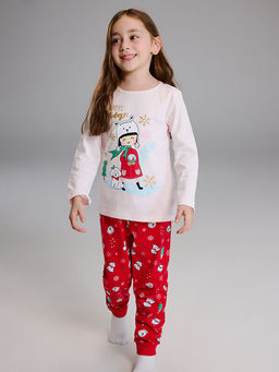 Bisiklet Yaka Y?lba?? Temal? K?z ?ocuk Pijama Tak?m?