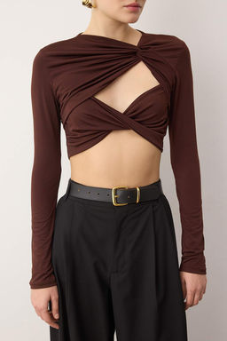 Trendyolmilla Siyah Crop Astarl? Pencere/Cut Out Detayl? Bluz TPRAW23BZ00030  фото 12