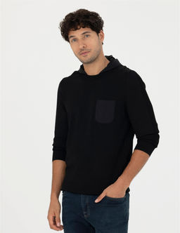 Siyah Slim Fit Kapi_onlu Triko Kazak