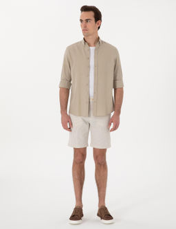 Bej Slim Fit Dokuma _ort