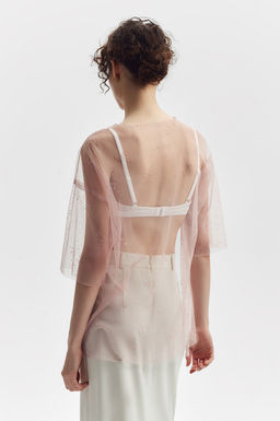 Футболка оверсайз из эластичной сетки со стеклярусом - Mollis фото 3