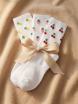 Meyve Desenli Kad?n Soket ?orap 3l?