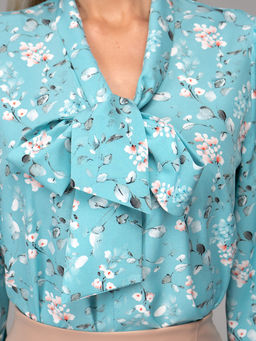 Блузка Бант (голубой/цветы)