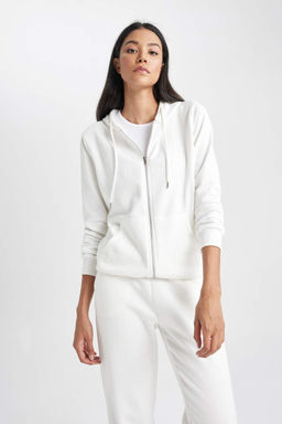 Базовая толстовка на молнии с капюшоном обычного кроя - Defacto фото 3