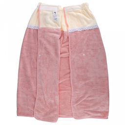 Полотенце (парео) махровое "Куколка" 80х165см, хлопок 100%, на резинке с липучкой, на кнопке, ажурный кант; с чалмой на пуговице 68х25см, розовый (Китай)